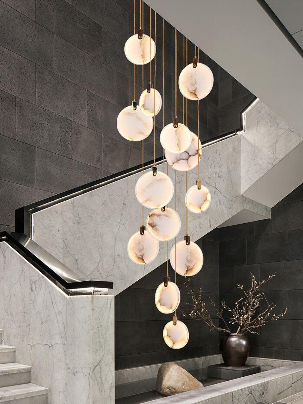 Lustre LED moderne en marbre Long Staircase Chandeliers Suspension Light