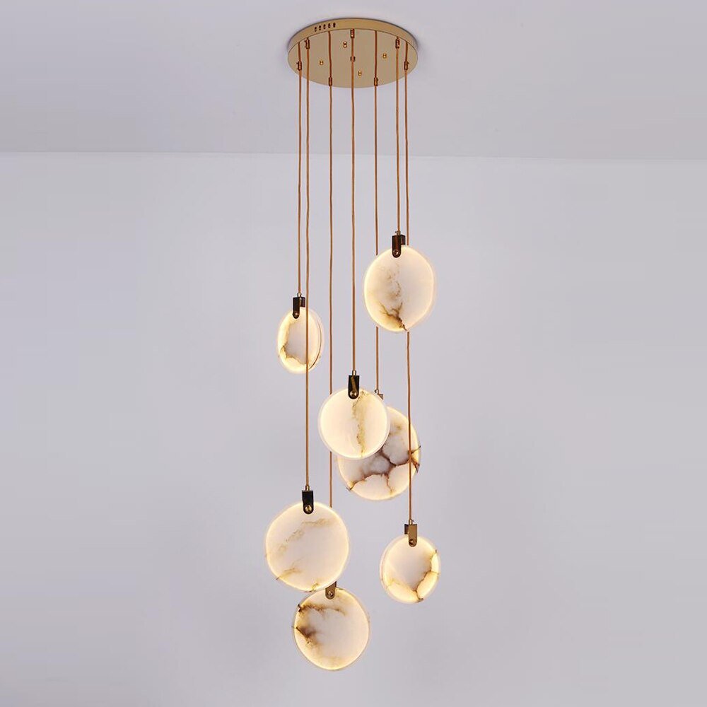 Lustre LED moderne en marbre Long Staircase Chandeliers Suspension Light