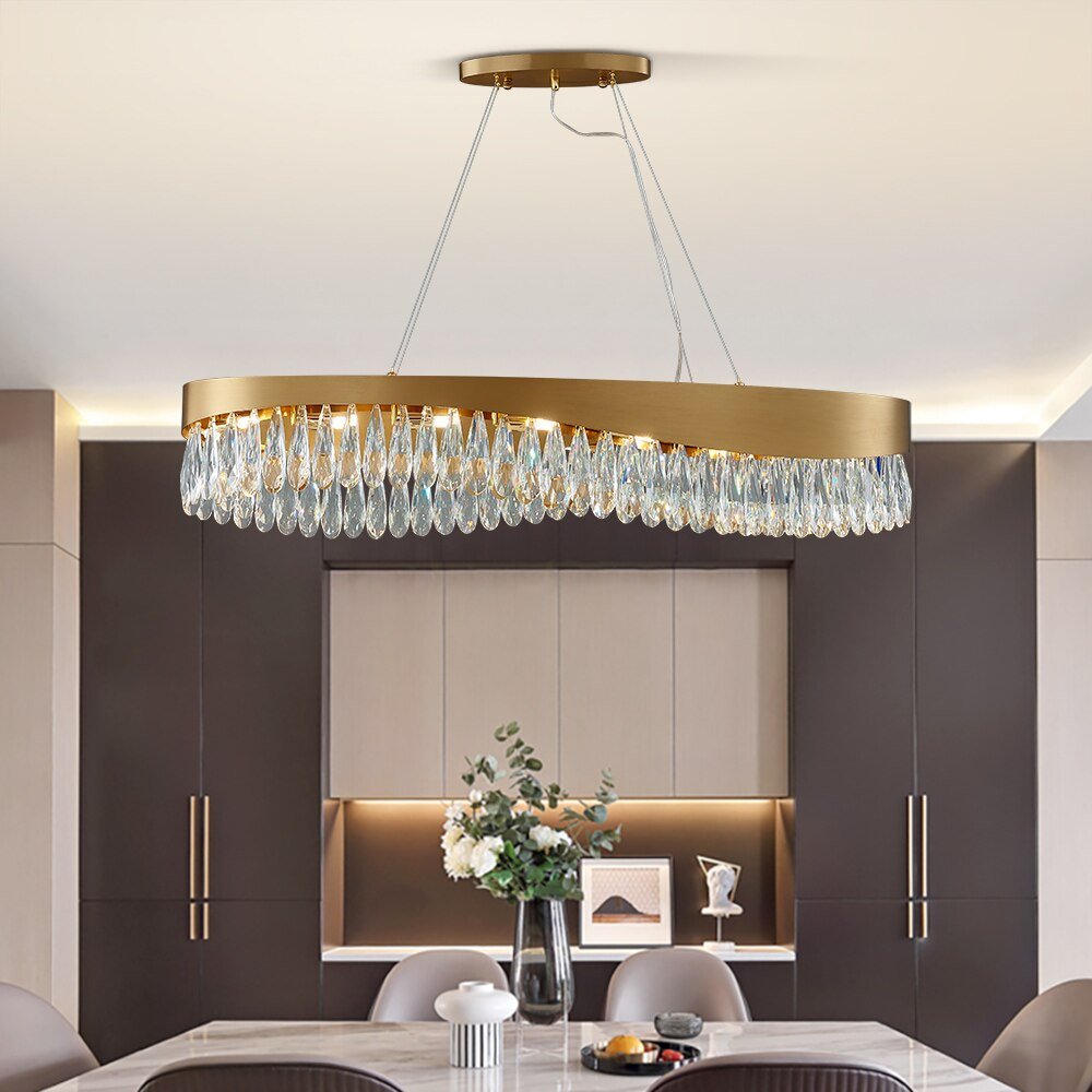 Modern Oval LED Crystal Chandelier Lighting For Dining Room Luxury Gold Indoor Lustre Kitchen Home