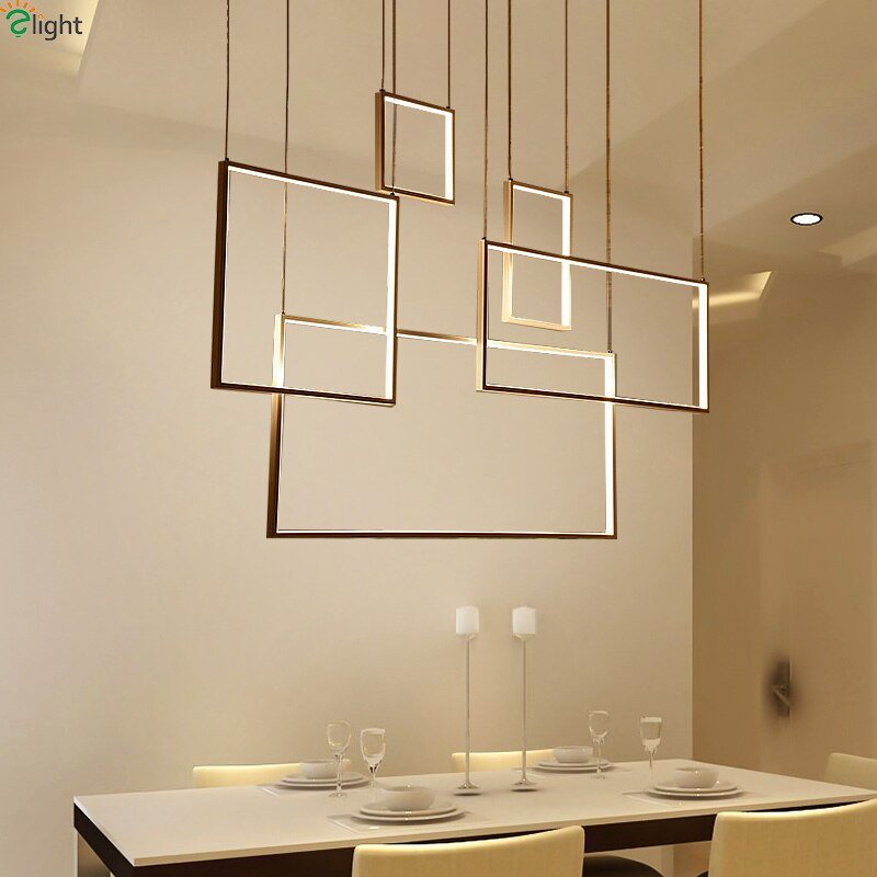 Modern Rectangle Chandeliers Led Pendant Lights Living Dining Room Kitchen Stair - Greensu Home Decor