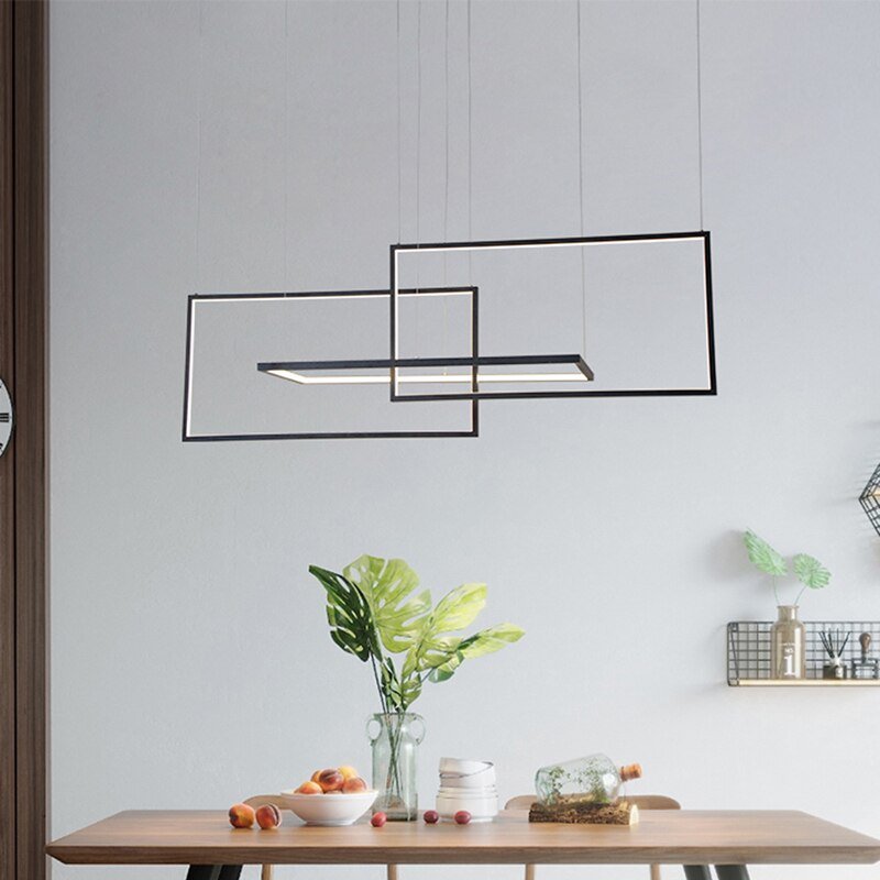 Modern Rectangle Chandeliers Led Pendant Lights Living Dining Room Kitchen Stair - Greensu Home Decor