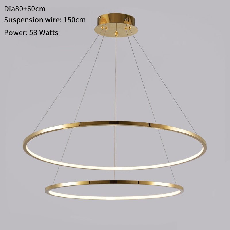 Modern Ring Led Chandelier For Staircase Luxury Living Room Gold Light Fixture Long Villa Hall Lobby - Greensu Home Decor