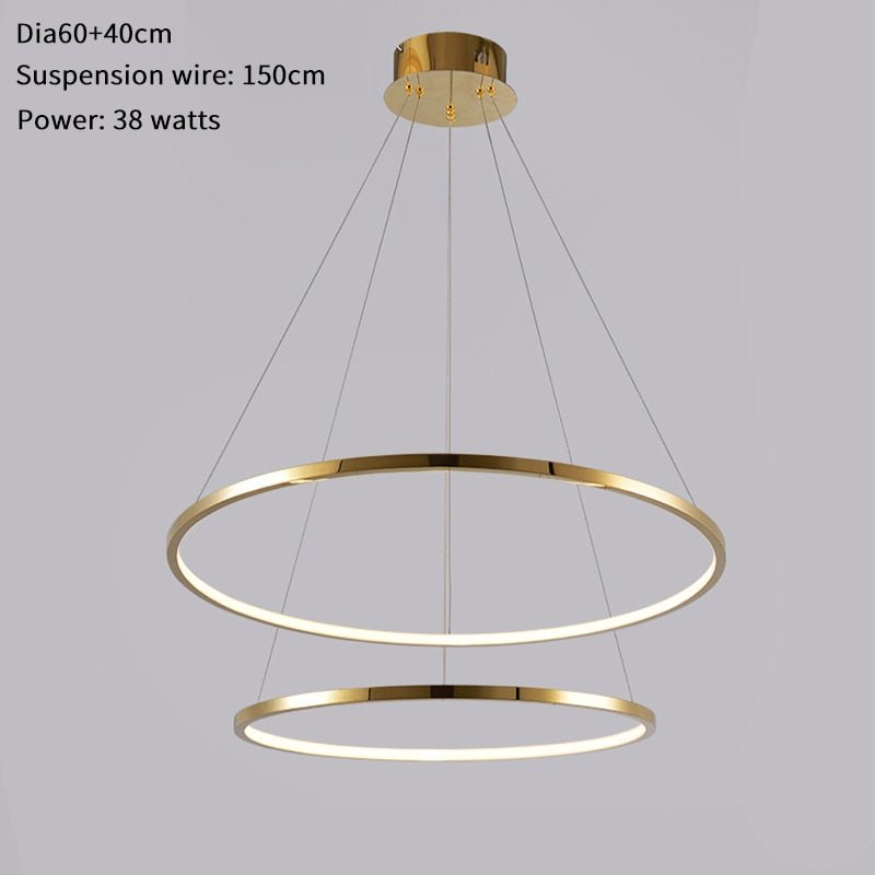 Modern Ring Led Chandelier For Staircase Luxury Living Room Gold Light Fixture Long Villa Hall Lobby - Greensu Home Decor