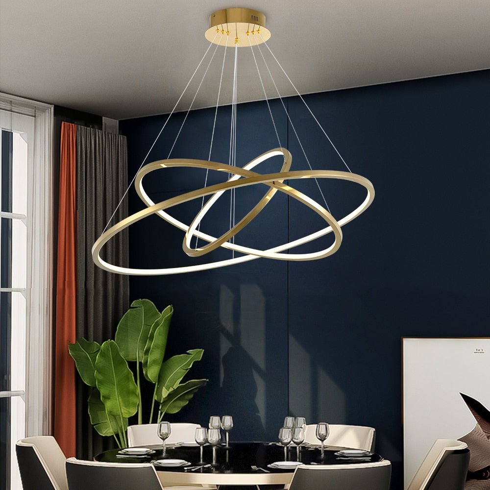 Modern Ring Led Chandelier For Staircase Luxury Living Room Gold Light Fixture Long Villa Hall Lobby - Greensu Home Decor