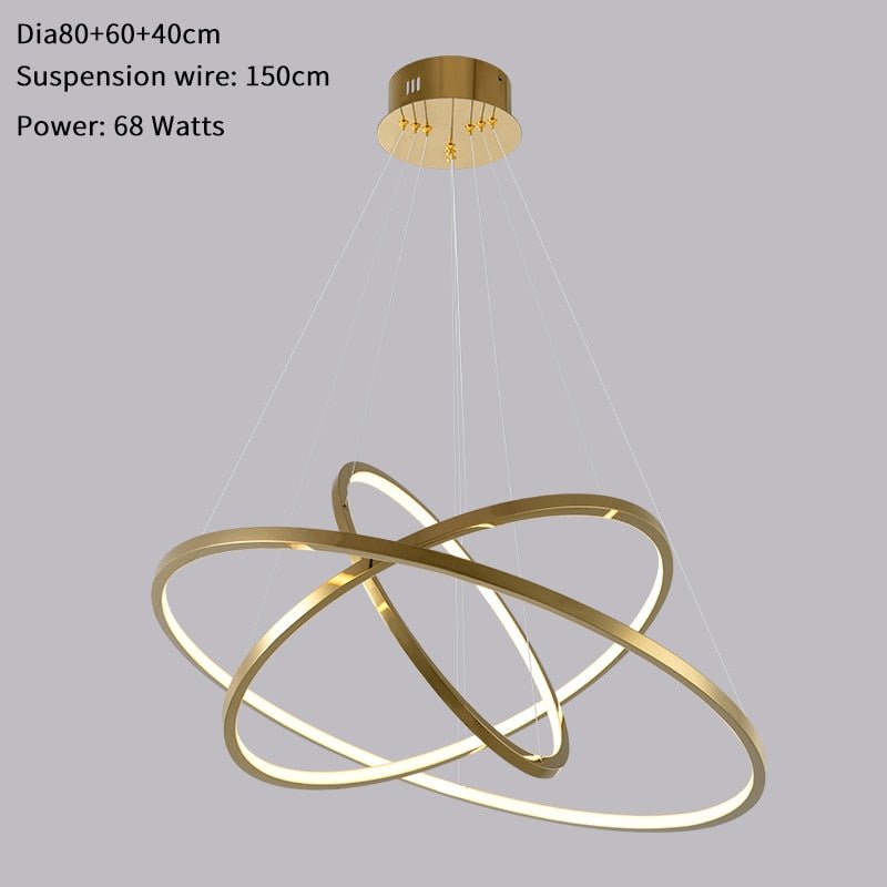 Modern Ring Led Chandelier For Staircase Luxury Living Room Gold Light Fixture Long Villa Hall Lobby - Greensu Home Decor