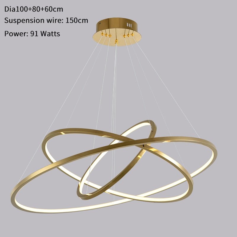 Modern Ring Led Chandelier For Staircase Luxury Living Room Gold Light Fixture Long Villa Hall Lobby - Greensu Home Decor