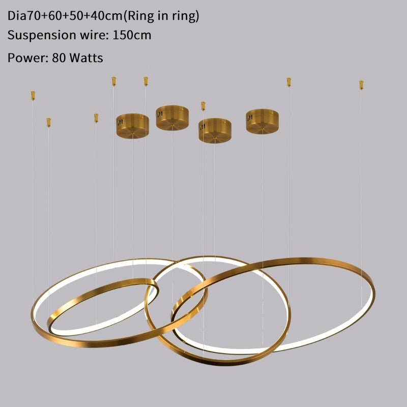 Modern Ring Led Chandelier For Staircase Luxury Living Room Gold Light Fixture Long Villa Hall Lobby - Greensu Home Decor