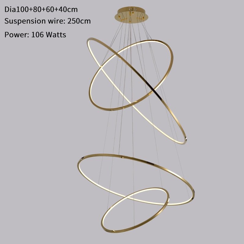 Modern Ring Led Chandelier For Staircase Luxury Living Room Gold Light Fixture Long Villa Hall Lobby - Greensu Home Decor