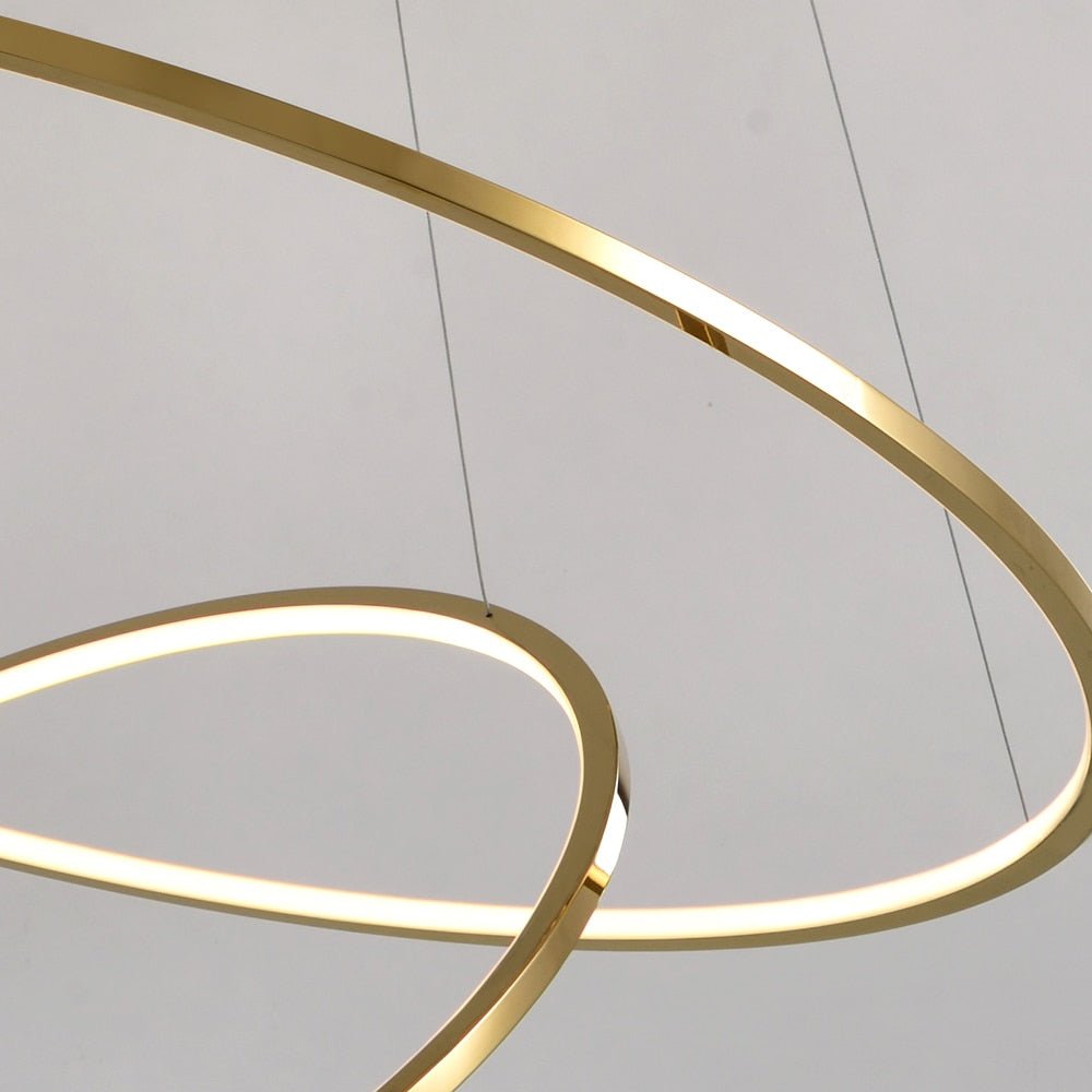 Modern Ring Led Chandelier For Staircase Luxury Living Room Gold Light Fixture Long Villa Hall Lobby - Greensu Home Decor