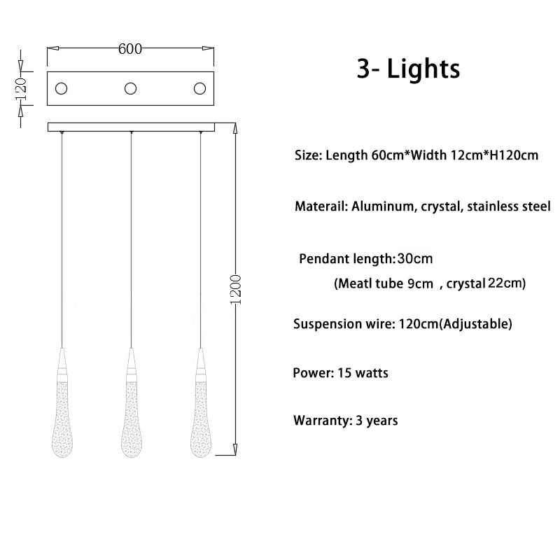 Lustre moderne en cristal avec goutte d'eau pour escalier et salon