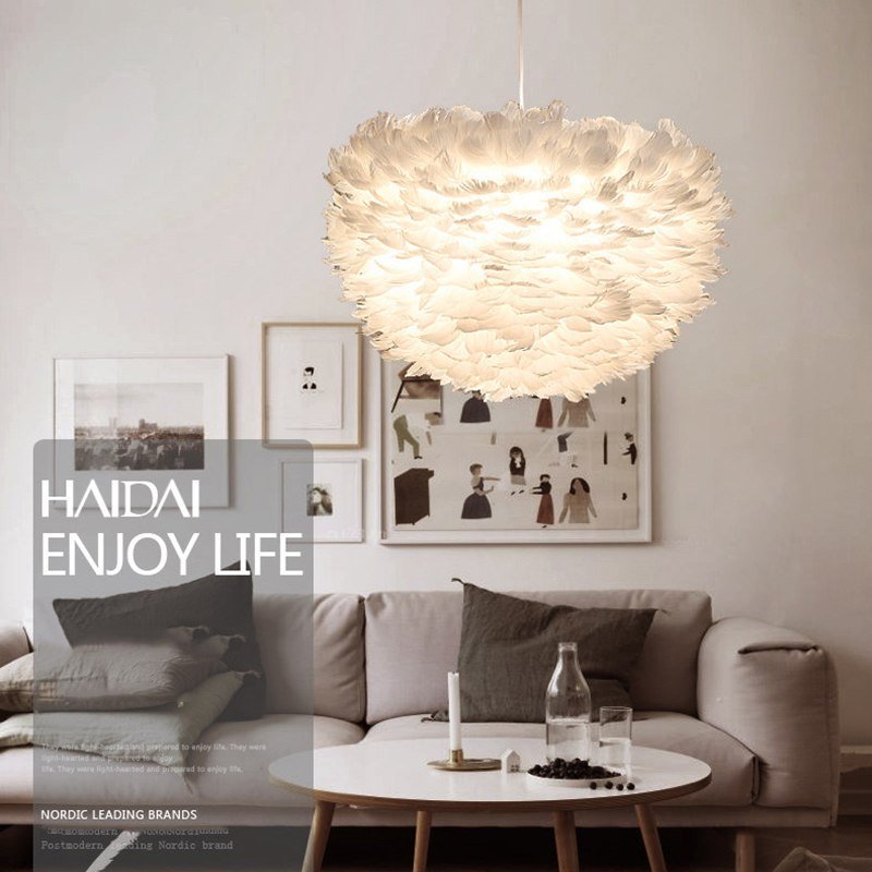 Modern white nature Goose feather Pendant Lights romantic E27 led pendant lamps for home lighting restaurant bedroom living room