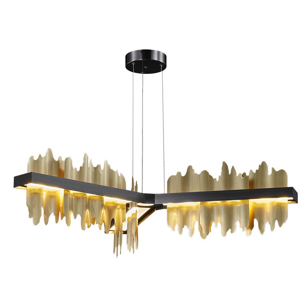 New Back Gold Chandelier With Remote Control Kitchen Island Iceberg Simple Design LED Hanging Lamp Steel Light Fixtures