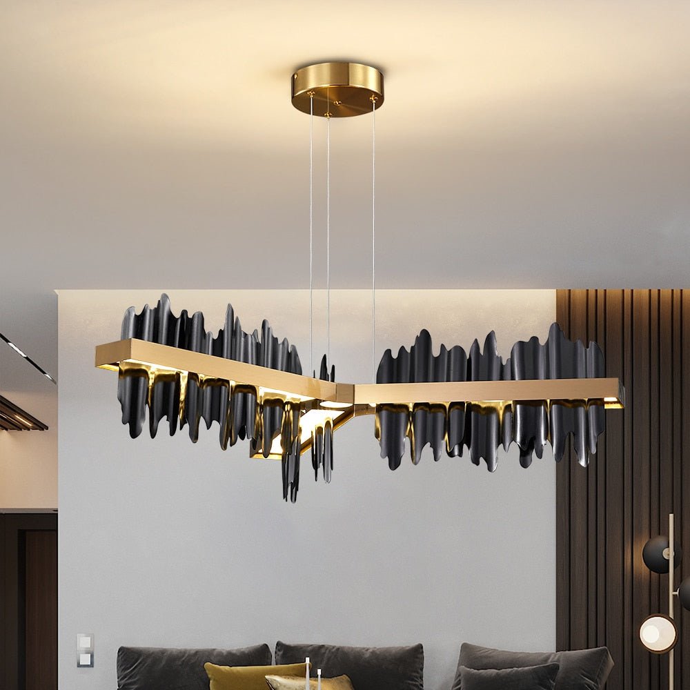 New Back Gold Chandelier With Remote Control Kitchen Island Iceberg Simple Design LED Hanging Lamp Steel Light Fixtures