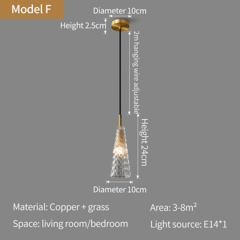 Nordic all-copper Light Luxury Post-modern Crystal Chandelier Model Room Dining Room Bedroom Bed Bar Creative Pendant light