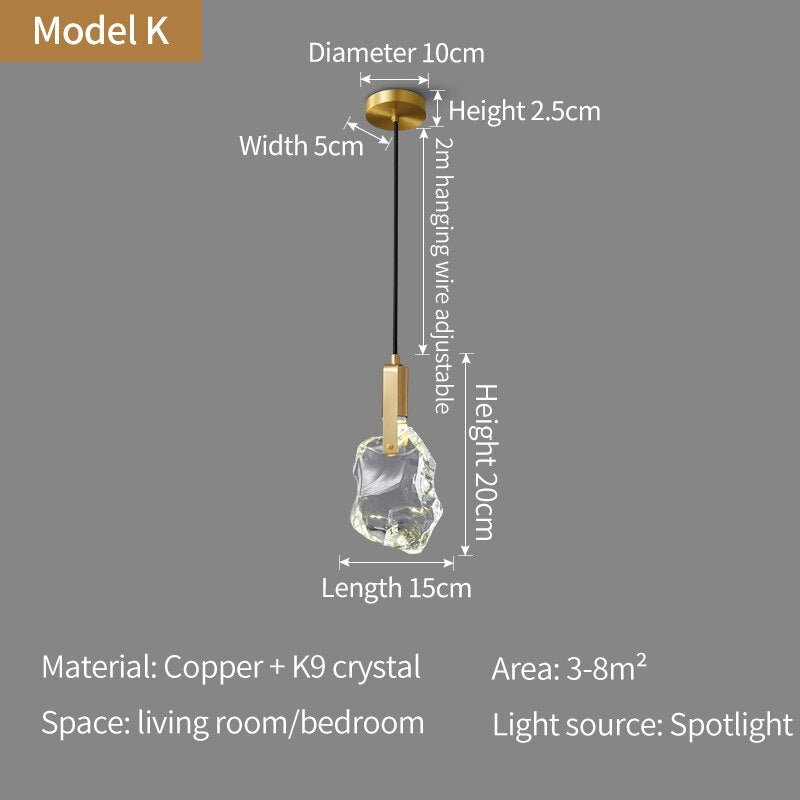 Nordic all-copper Light Luxury Post-modern Crystal Chandelier Model Room Dining Room Bedroom Bed Bar Creative Pendant light