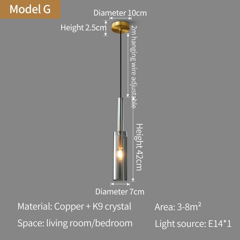 Nordic all-copper Light Luxury Post-modern Crystal Chandelier Model Room Dining Room Bedroom Bed Bar Creative Pendant light