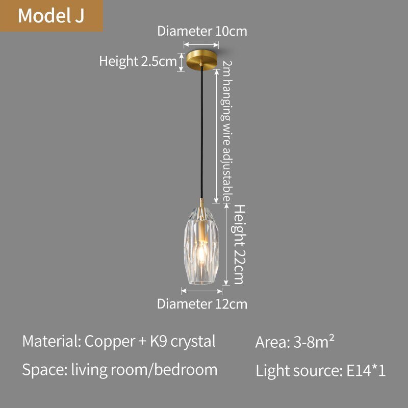 Nordic all-copper Light Luxury Post-modern Crystal Chandelier Model Room Dining Room Bedroom Bed Bar Creative Pendant light