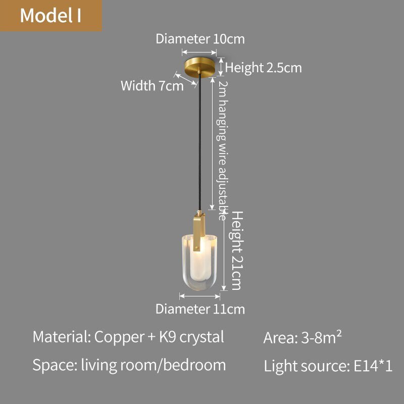 Nordic all-copper Light Luxury Post-modern Crystal Chandelier Model Room Dining Room Bedroom Bed Bar Creative Pendant light