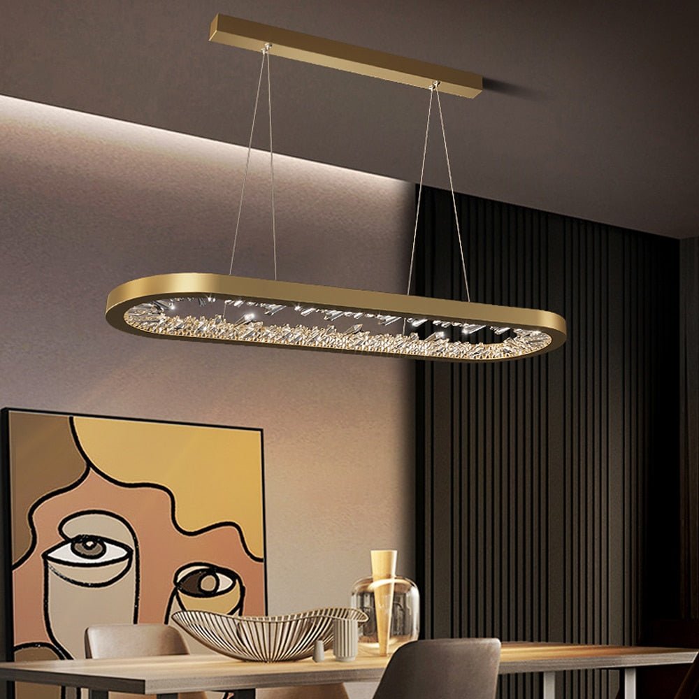 Diseño Ovalado Moderna Lámpara LED Cristales Iluminación Living Dimmable Comedor Lámpara Colgante