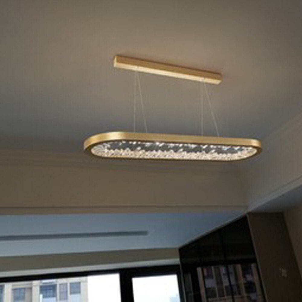 Lampadario LED moderno di design ovale Cristalli illuminazione vivente Dimmerabile Sala da pranzo Lampada a sospensione