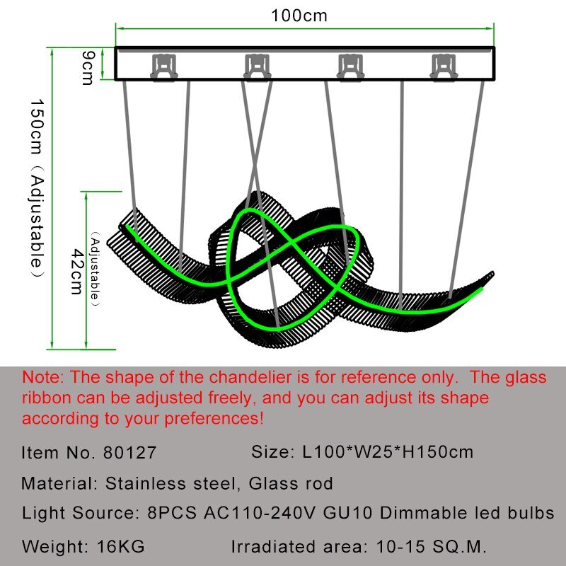 Ribbon Design Modern Chandelier For Dining Room Luxury Island Hanging Glass Lamp Led Light Fixture - Greensu Home Decor