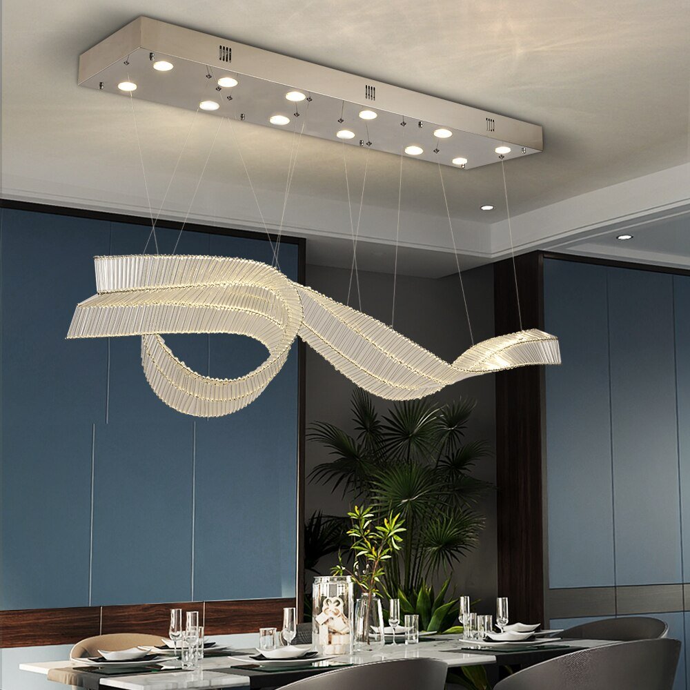 Ribbon Design Modern Chandelier For Dining Room Luxury Island Hanging Glass Lamp Led Light Fixture - Greensu Home Decor