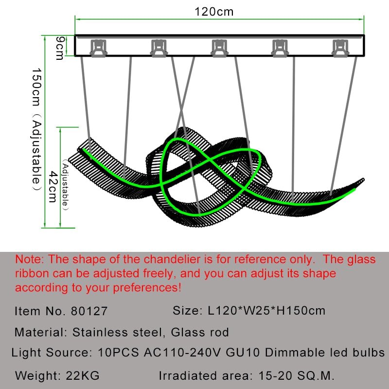 Ribbon Design Modern Chandelier For Dining Room Luxury Island Hanging Glass Lamp Led Light Fixture - Greensu Home Decor