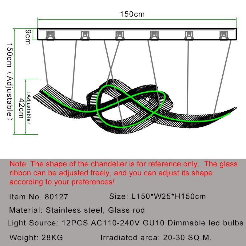 Ribbon Design Modern Chandelier For Dining Room Luxury Island Hanging Glass Lamp Led Light Fixture - Greensu Home Decor