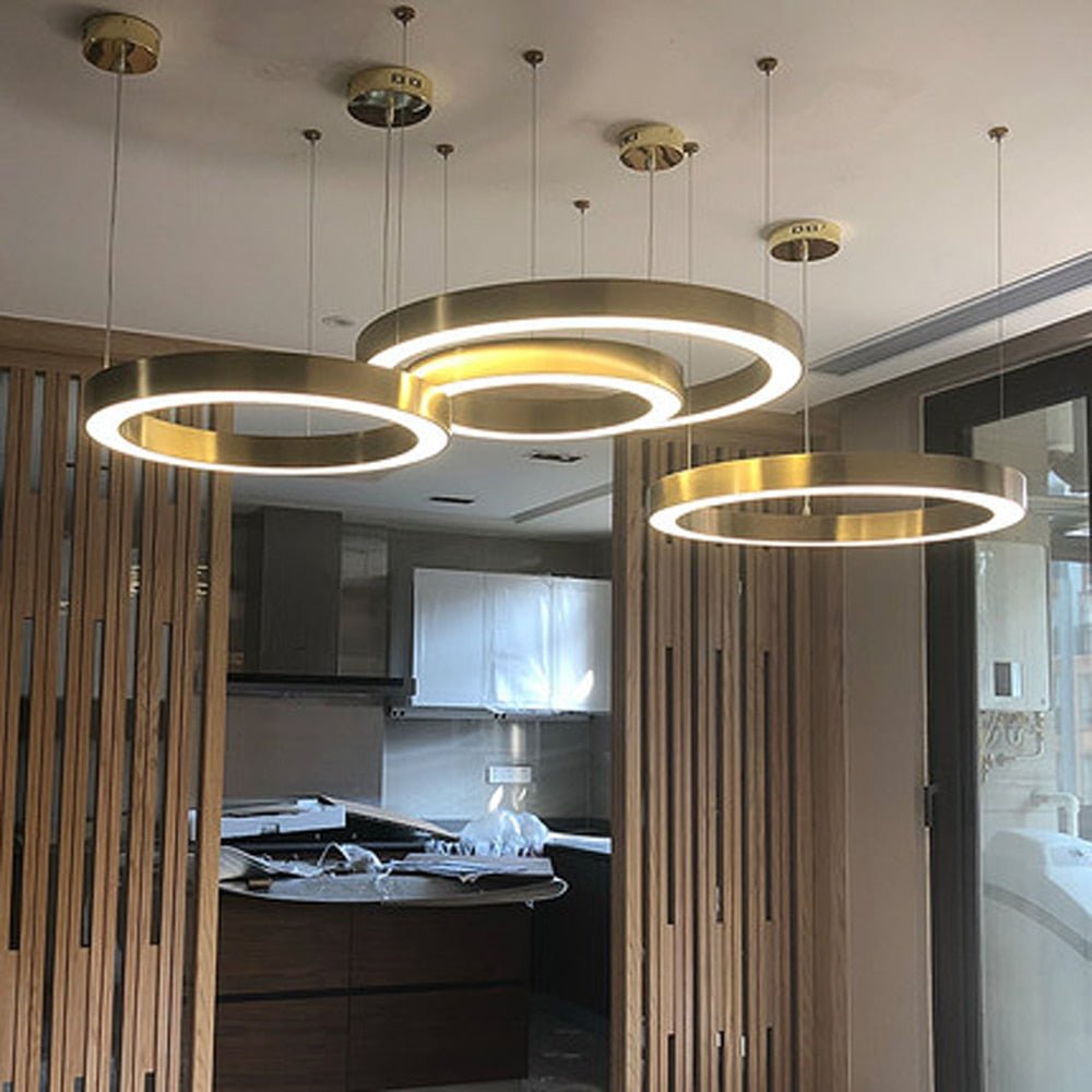 Anello di design moderno lampadario a LED lampada vivente in acciaio inox oro illuminazione