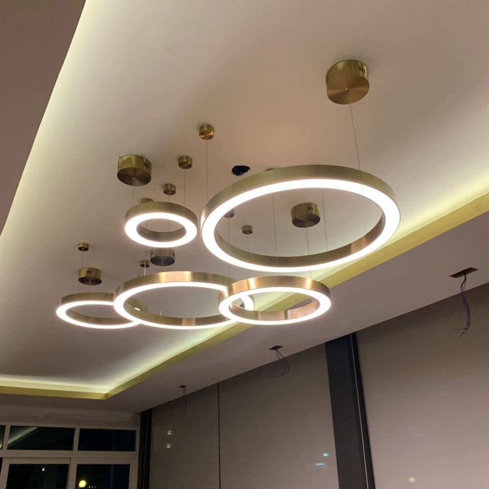 Anello di design moderno lampadario a LED lampada vivente in acciaio inox oro illuminazione