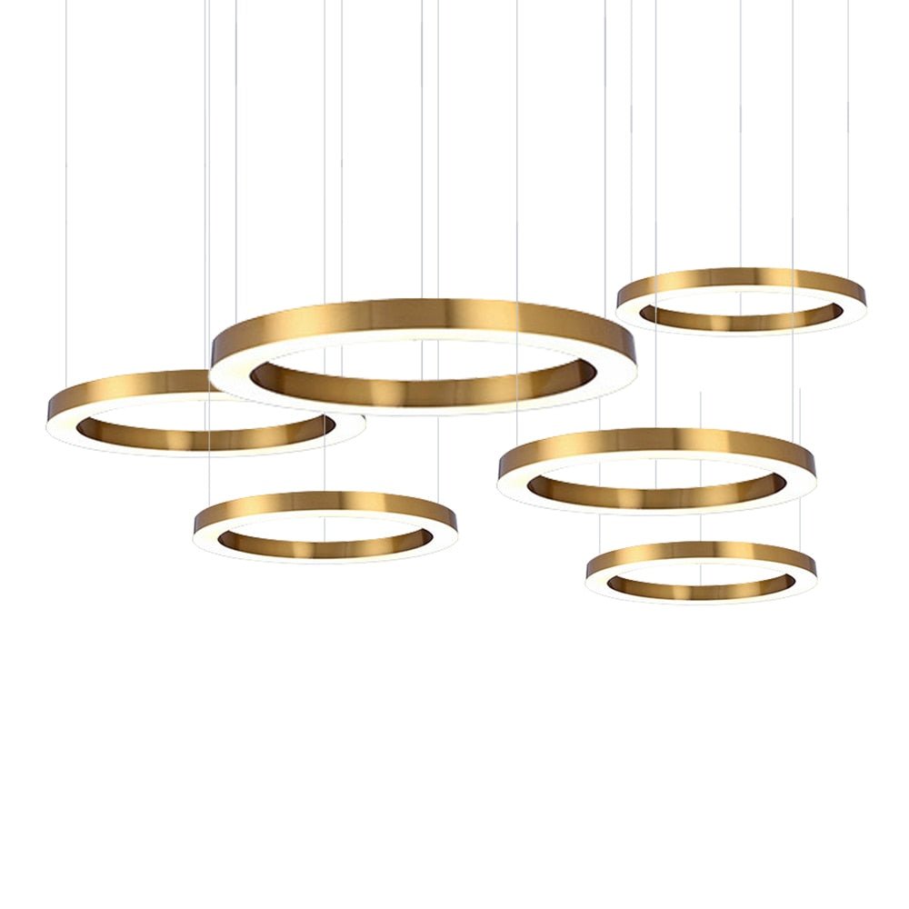 Anneau Design Moderne Chandelier LED Lampe de Séjour Acier Inoxydable Or Eclairage