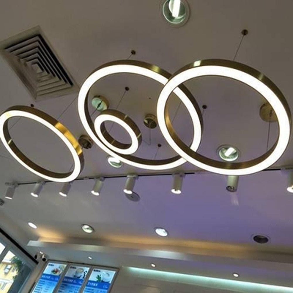 Ring Design Modern LED Kronleuchter Wohnzimmer Lampe Edelstahl Gold Beleuchtung