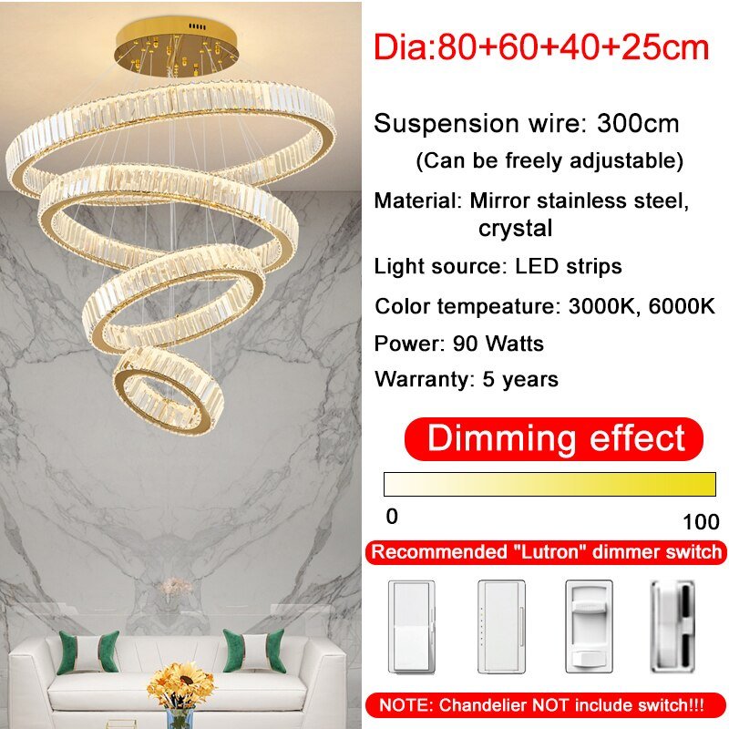 Rings Modern Led Chandelier For Living Room Luxury Staircase Modern Crystal Light Fixture Hall - Greensu Home Decor