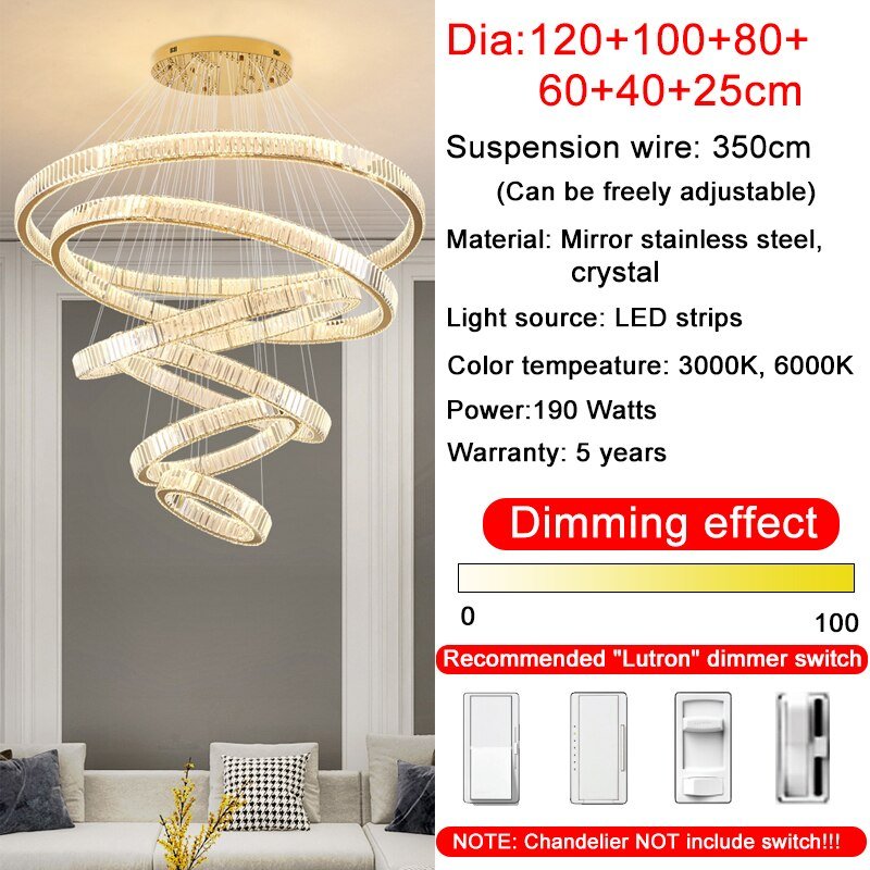 Rings Modern Led Chandelier For Living Room Luxury Staircase Modern Crystal Light Fixture Hall - Greensu Home Decor