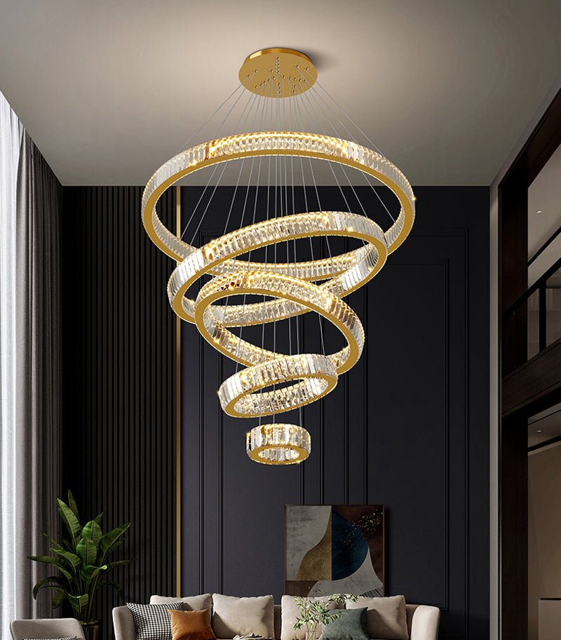 Rings Modern Led Chandelier For Living Room Luxury Staircase Modern Crystal Light Fixture Hall - Greensu Home Decor