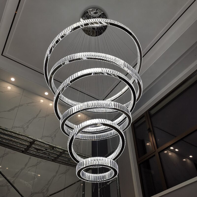 Rings Modern Led Chandelier For Living Room Luxury Staircase Modern Crystal Light Fixture Hall - Greensu Home Decor