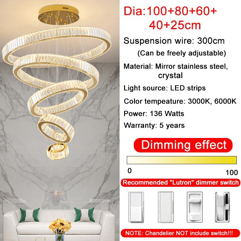 Rings Modern Led Chandelier For Living Room Luxury Staircase Modern Crystal Light Fixture Hall - Greensu Home Decor