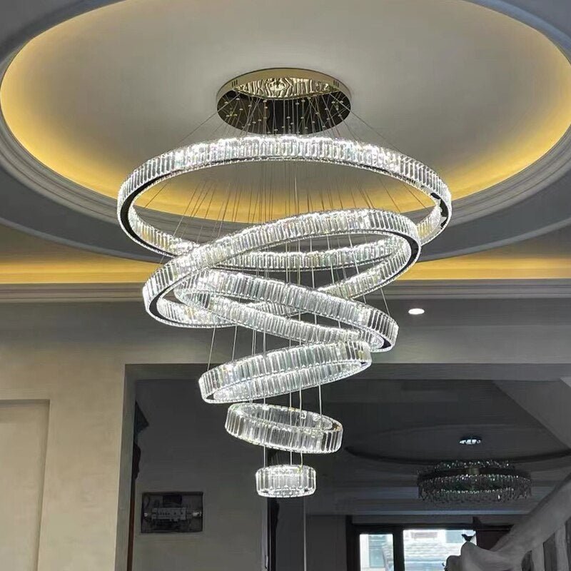 Rings Modern Led Chandelier For Living Room Luxury Staircase Modern Crystal Light Fixture Hall - Greensu Home Decor