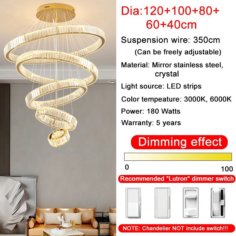 Rings Modern Led Chandelier For Living Room Luxury Staircase Modern Crystal Light Fixture Hall - Greensu Home Decor