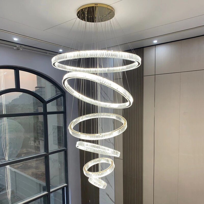 Rings Modern Led Chandelier For Living Room Luxury Staircase Modern Crystal Light Fixture Hall - Greensu Home Decor