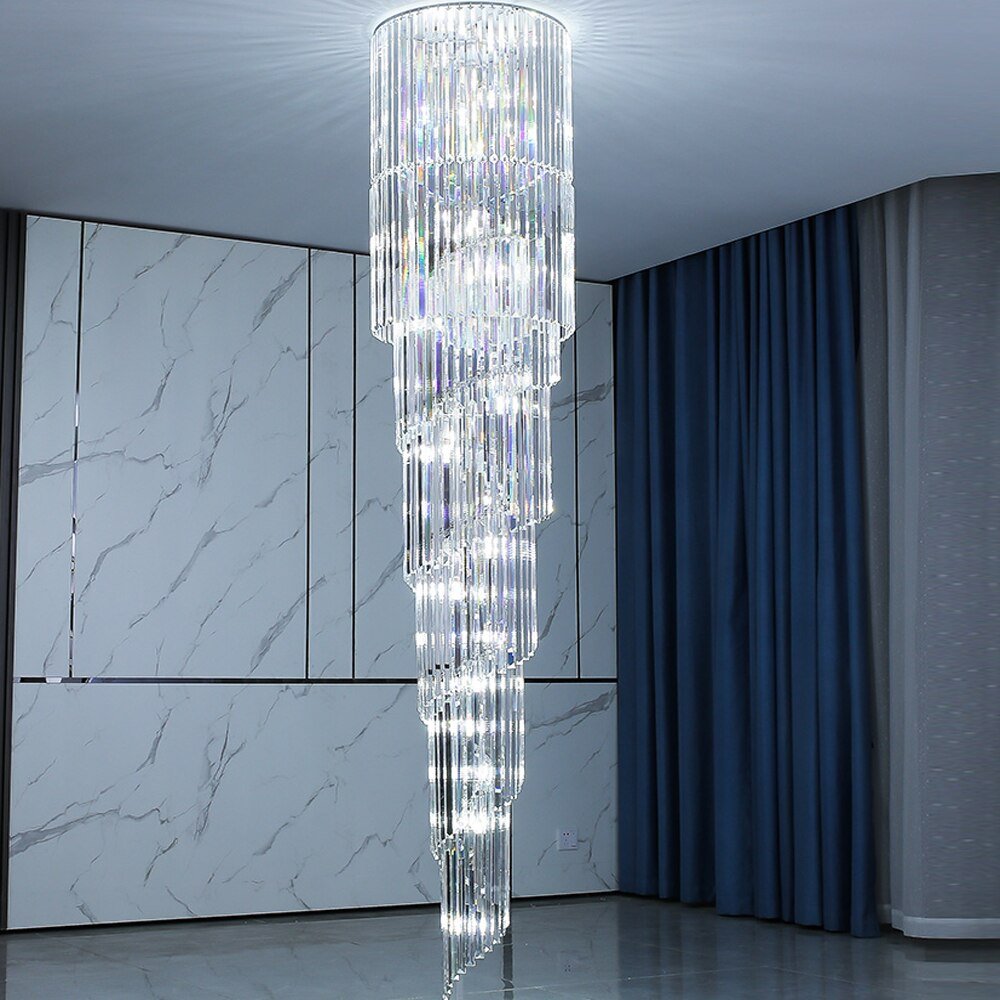 Spiral Design Long Crystal Chandeliers LED Light Lustre Hanglamp Modern Staircase Lighting Fixtures