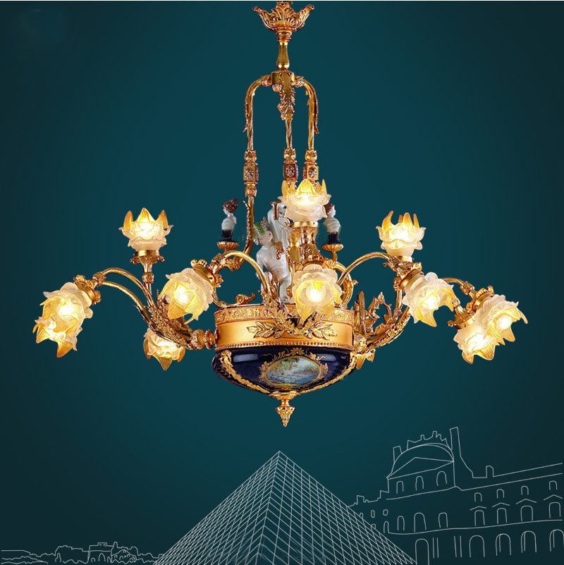 Villa Chandelier Hotel Foyer Large Chandeliers Copper Suspension Lighting Art Deco Hanging Lamp Chandelier Lighting