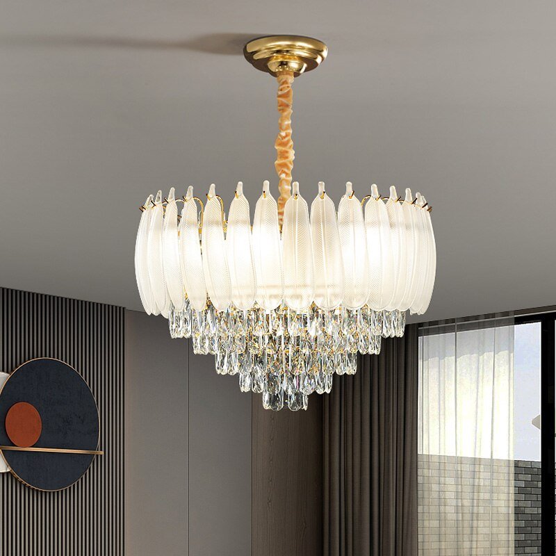 White Modern Living Room Crystal Chandelier - Greensu Home Decor