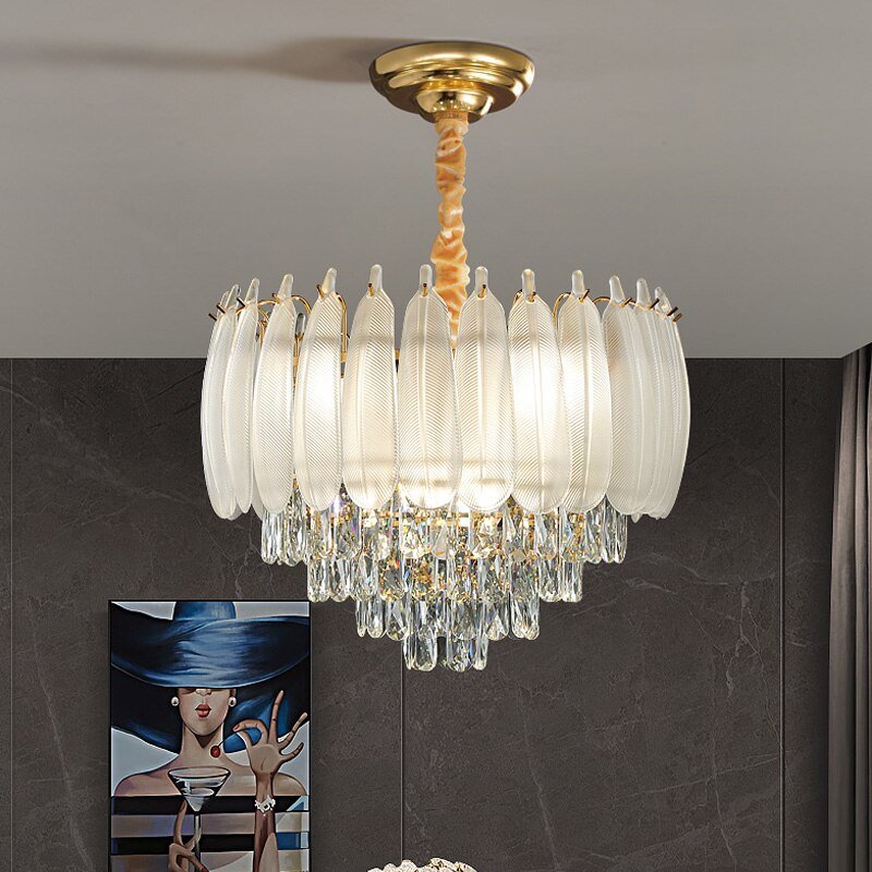 White Modern Living Room Crystal Chandelier - Greensu Home Decor